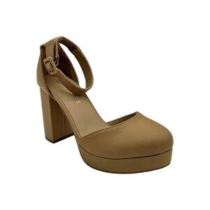 Sun + Stone Birdey Block Heel Platform Pumps Tan Nude Size 11 Buckle $89